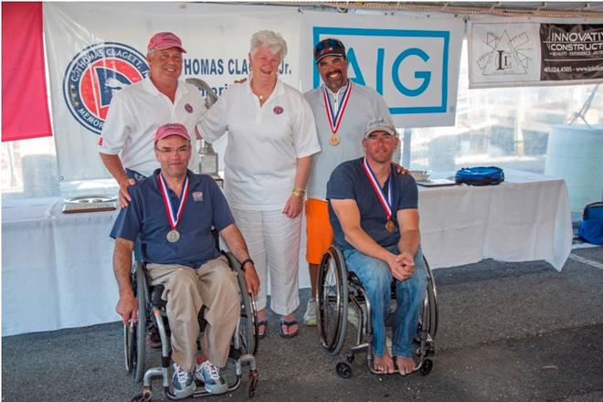 Clagett 2016 2.4mR sailors Charlie Rosenfield, Julio Reguero and Dan Evans with Carl Lessard and Judy McLennan ©  Billy Black / Clagett Regatta